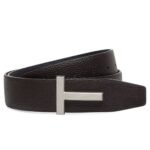 TOM FORD GRAIN LEATHER RIDGE BUCKLE T BELT BROWN