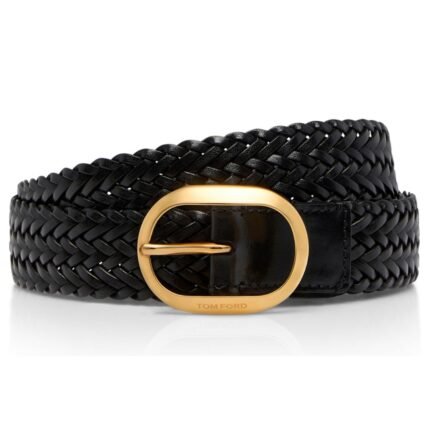 TOM FORD WOVEN LEATHER OVAL BELT BLACK