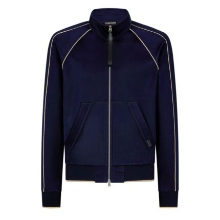 TOM FORD JERSEY ZIP THROUGH WITH PIPING INK BLUE