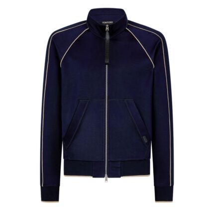 TOM FORD JERSEY ZIP THROUGH WITH PIPING BLACK