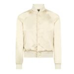 TOM FORD SHINY RAYON SATIN BOMBER WITH CONTRAST PIPING JADE