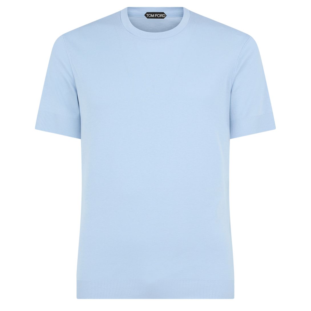 1 TOM FORD PLACED RIB CREW NECK PASTEL BLUE