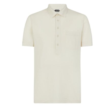 TOM FORD SILK BLEND PIQUET POLO ECRU
