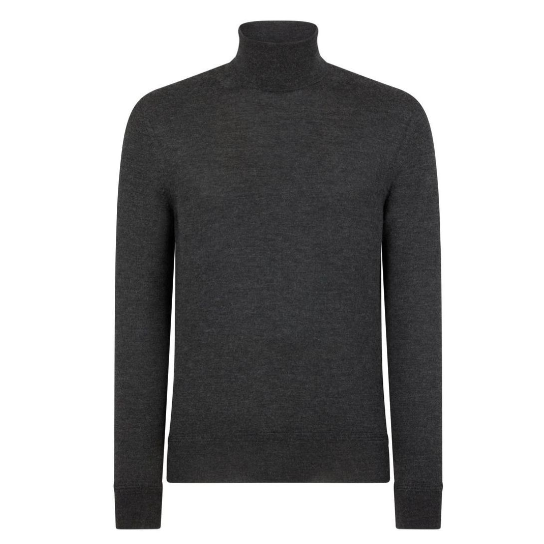 1 TOM FORD FINE GAUGE CASHMERE SILK ROLL NECK CHARCOAL