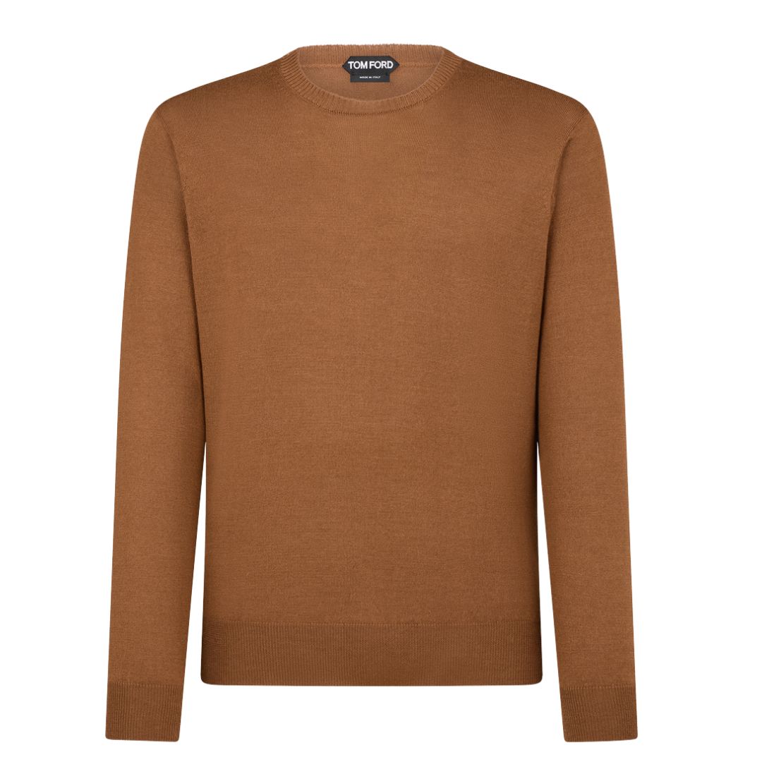 1 TOM FORD SEAMLESS ALPACA SILK CREW NECK WHISKEY