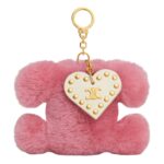 CELINE TRIOMPHE POM POM KEYRING WITH HEART IN SHEARLING AND CALFSKIN WITH GOLD FINISHING