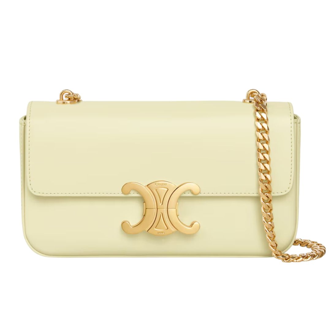 1 CELINE CHAIN SHOULDER BAG CLAUDE IN SHINY CALFSKIN LIGHT YELLOW