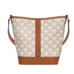 CELINE SMALL BUCKET IN TRIOMPHE CANVAS AND CALFSKIN TAN