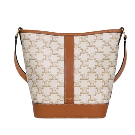 CELINE SMALL BUCKET IN TRIOMPHE CANVAS AND CALFSKIN TAN