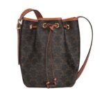 CELINE SMALL DRAWSTRING BAG IN TRIOMPHE CANVAS AND CALFSKIN