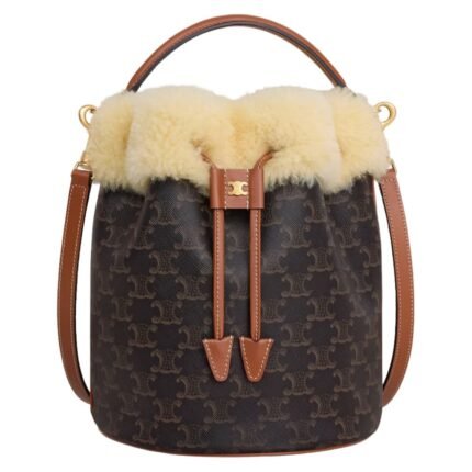 CELINE CLARA BAG IN TRIOMPHE CANVAS AND SHEARLING