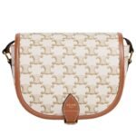 CELINE MEDIUM FOLCO BAG IN TRIOMPHE CANVAS AND CALFSKIN WHITE