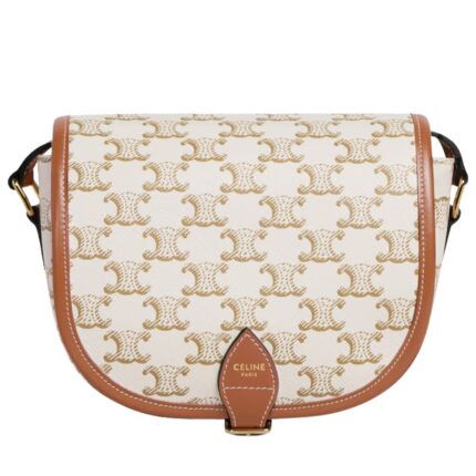 CELINE MEDIUM FOLCO BAG IN TRIOMPHE CANVAS AND CALFSKIN TAN