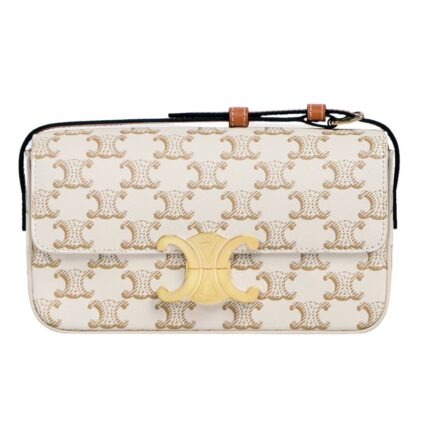 CELINE SHOULDER BAG CLAUDE IN TRIOMPHE CANVAS AND CALFSKIN TAN