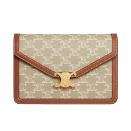 CELINE ENVELOPPE BAG IN TRIOMPHE CANVAS AND CALFSKIN