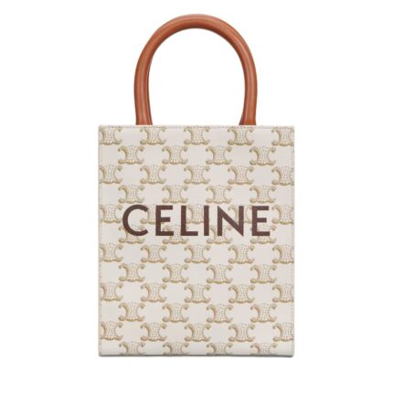 CELINE MINI VERTICAL CABAS IN TRIOMPHE CANVAS WITH CELINE PRINT TAN