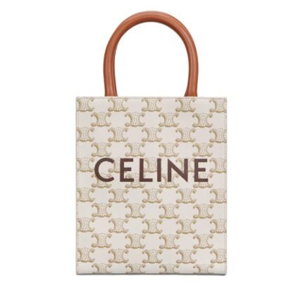 CELINE MINI VERTICAL CABAS IN TRIOMPHE CANVAS WITH CELINE PRINT WHITE