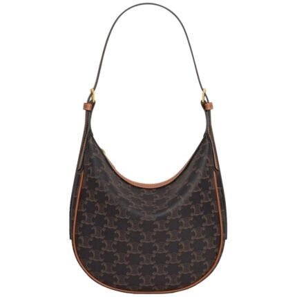 CELINE SMALL HELOÏSE CUIR TRIOMPHE BAG IN CANVAS AND CALFSKIN TAN