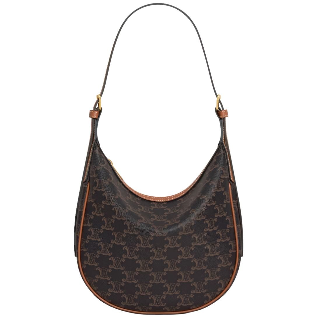 1 CELINE SMALL HELOÏSE CUIR TRIOMPHE BAG IN CANVAS AND CALFSKIN TAN