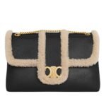 CELINE LARGE VICTOIRE BAG IN CREASED LAMBSKIN AND SHEARLING