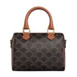 CELINE SMALL BOSTON IN TRIOMPHE CANVAS AND CALFSKIN TAN