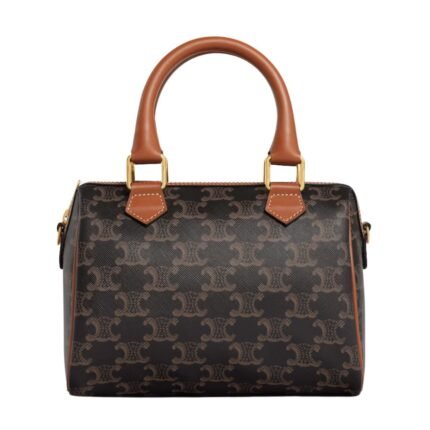 CELINE SMALL BOSTON IN TRIOMPHE CANVAS AND CALFSKIN TAN