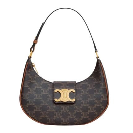 CELINE MEDIUM AVA TRIOMPHE BAG IN TRIOMPHE CANVAS AND CALFSKIN TAN