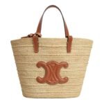 CELINE TEEN SUPPLE CLASSIC PANIER IN RAFFIA AND CALFSKIN