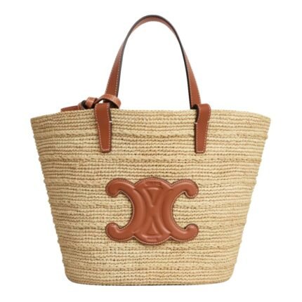 CELINE TEEN SUPPLE CLASSIC PANIER IN RAFFIA AND CALFSKIN