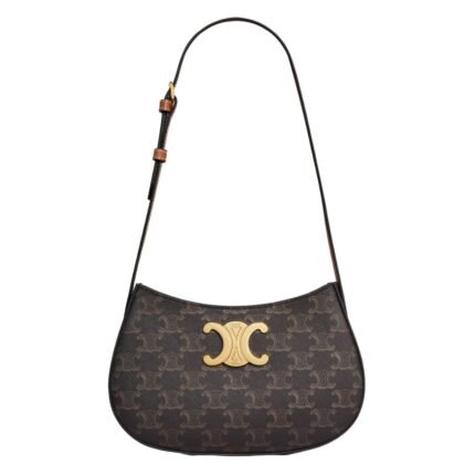 CELINE MEDIUM TILLY BAG IN TRIOMPHE CANVAS AND CALFSKIN TAN