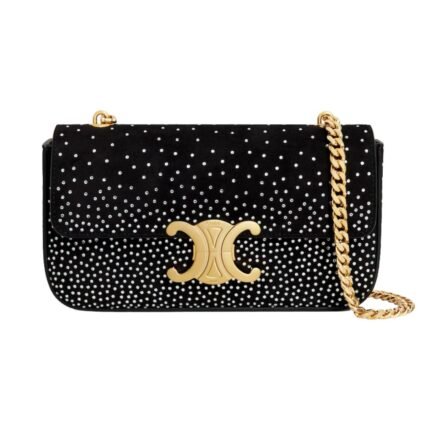 CELINE CHAIN SHOULDER BAG CLAUDE IN SUEDE GOATSKIN WITH STRASS