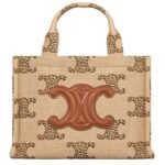 CELINE SMALL CABAS THAIS IN RAFFIA EFFECT TEXTILE WITH LEOPARD TRIOMPHE