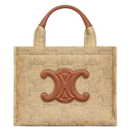 CELINE SMALL CABAS THAIS IN RAFFIA EFFECT TEXTILE WITH TRIOMPHE JACQUARD
