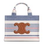 CELINE SMALL CABAS THAIS IN STRIPED TEXTILE AND CALFSKIN
