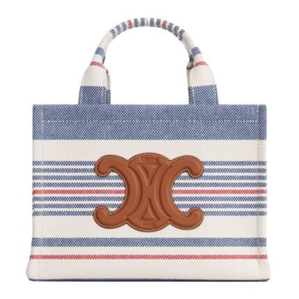 CELINE SMALL CABAS THAIS IN STRIPED TEXTILE AND CALFSKIN