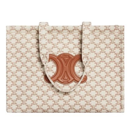 CELINE LARGE CABAS THAIS IN TEXTILE WITH TRIOMPHE CANVAS PRINT AND CALFSKIN