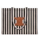 CELINE LARGE CABAS THAIS IN STRIPED TEXTILE AND CALFSKIN