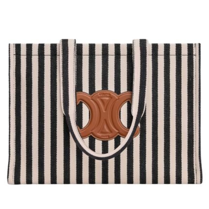 CELINE LARGE CABAS THAIS IN STRIPED TEXTILE AND CALFSKIN