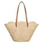 CELINE CLASSIC PANIER MEDIUM BRAIDED TRIOMPHE IN RAFFIA AND CALFSKIN