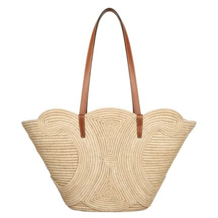 CELINE CLASSIC PANIER MEDIUM BRAIDED TRIOMPHE IN RAFFIA AND CALFSKIN