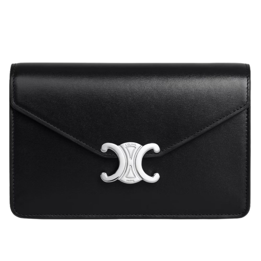 1 CELINE WALLET ON CHAIN MARGO IN SHINY CALFSKIN BLACK