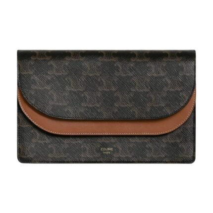 CELINE WALLET ON STRAP IN TRIOMPHE CANVAS AND SMOOTH LAMBSKIN