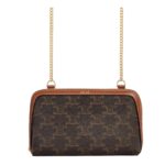 CELINE CLUTCH WITH CHAIN IN TRIOMPHE CANVAS AND LAMBSKIN WHITE-TAN