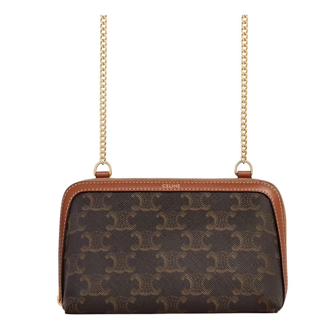 1 CELINE CLUTCH WITH CHAIN IN TRIOMPHE CANVAS AND LAMBSKIN TAN
