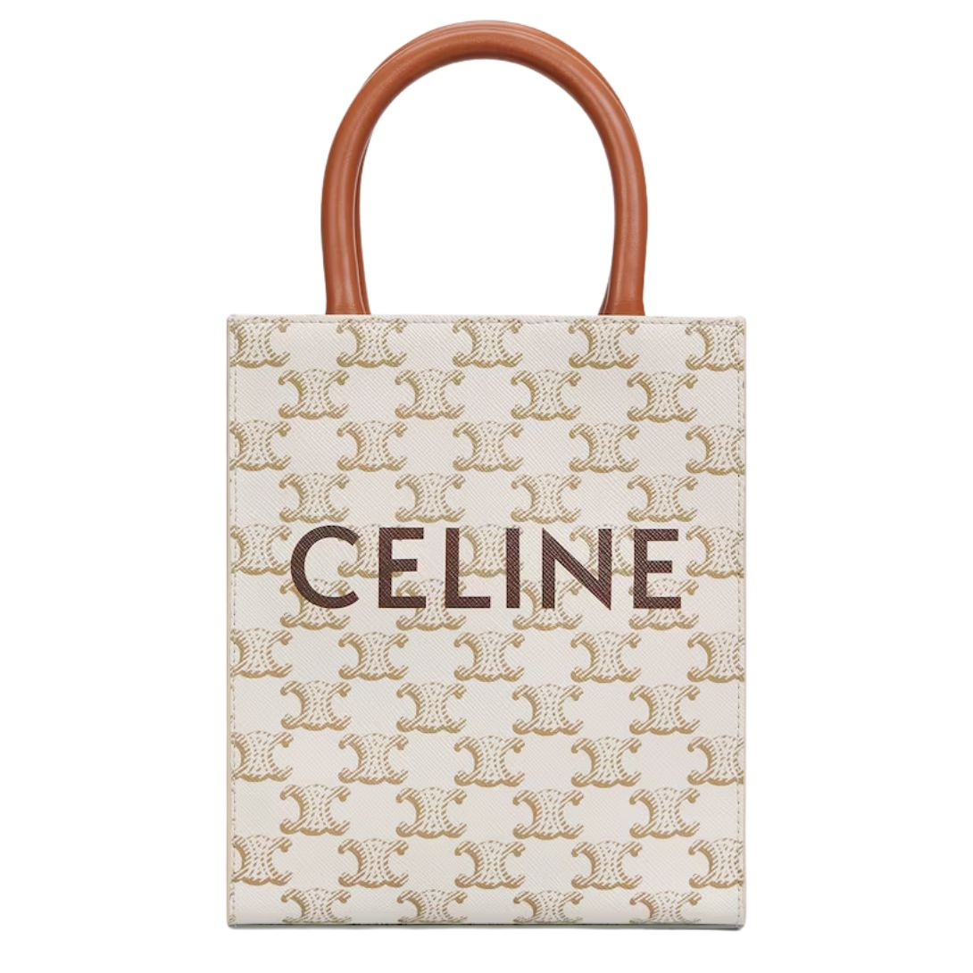 1 CELINE MINI VERTICAL CABAS IN TRIOMPHE CANVAS WITH PRINT WHITE