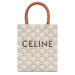 CELINE MINI VERTICAL CABAS IN TRIOMPHE CANVAS WITH PRINT TAN
