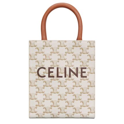 CELINE MINI VERTICAL CABAS IN TRIOMPHE CANVAS WITH PRINT TAN