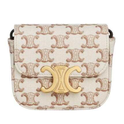 CELINE MINI CLAUDE IN TEXTILE WITH TRIOMPHE PRINT AND CALFSKIN