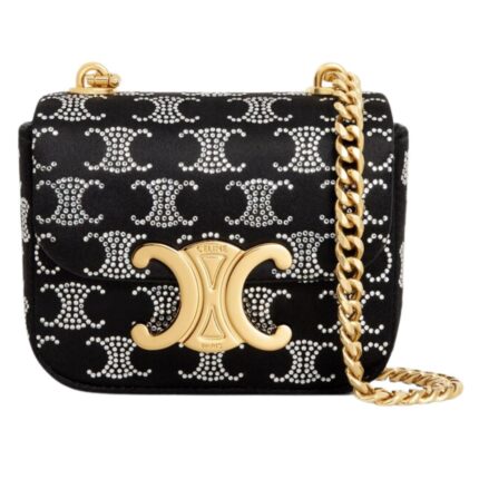 CELINE MINI CHAIN CLAUDE IN SATIN WITH TRIOMPHE STRASS