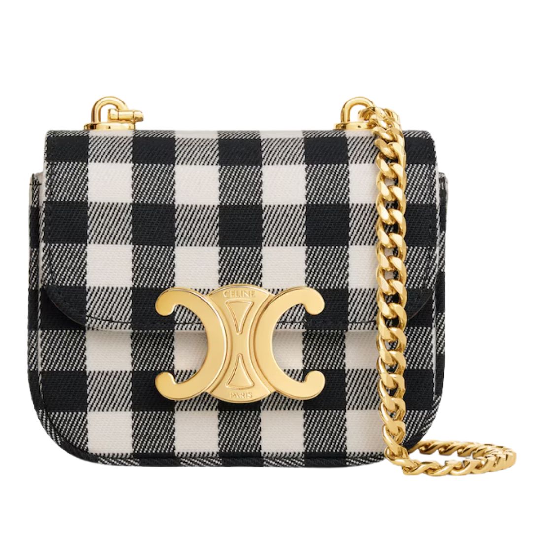 1 CELINE MINI CHAIN CLAUDE IN VICHY TEXTILE AND CALFSKIN